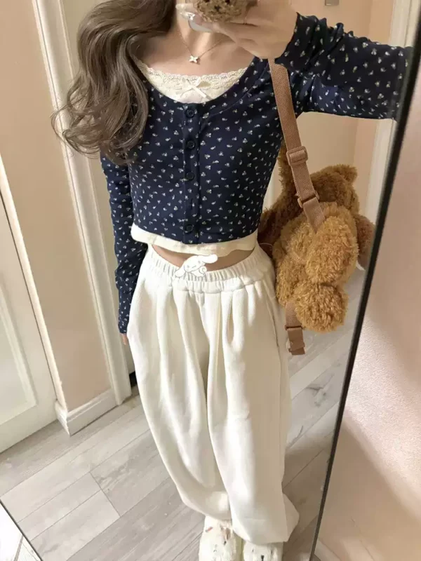 碎花蕾絲內搭修身打底上衣：圖片 4