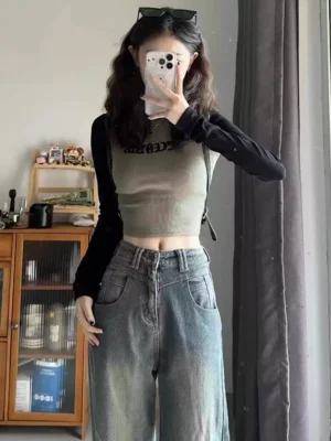 美式辣妹緊身高腰內搭打底上衣