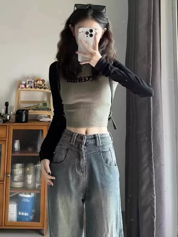 美式辣妹緊身高腰內搭打底上衣