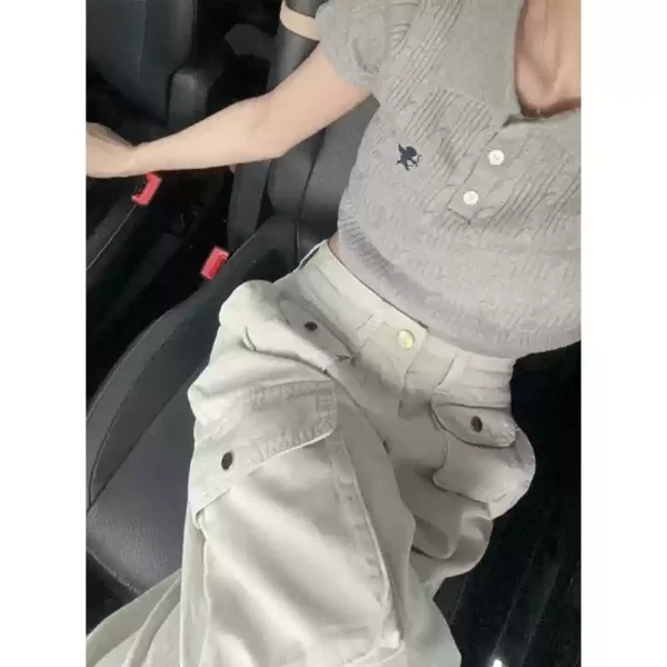 美式復古白色工裝寬褲